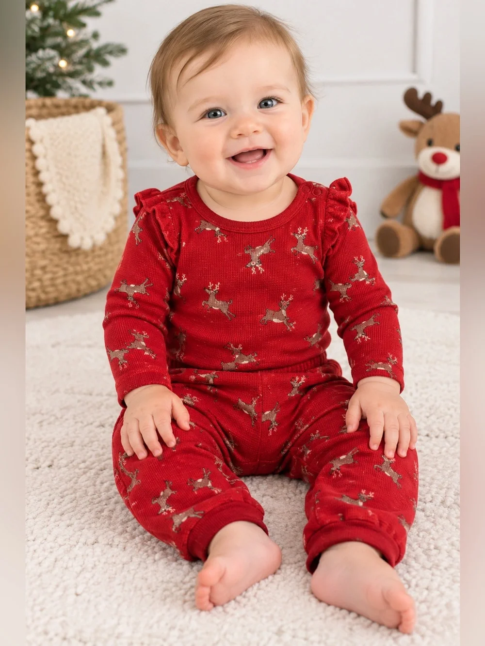 Old Navy Baby Reindeer 2-Piece Set Red Long Sleeve Bodysuit Pants 6-12M